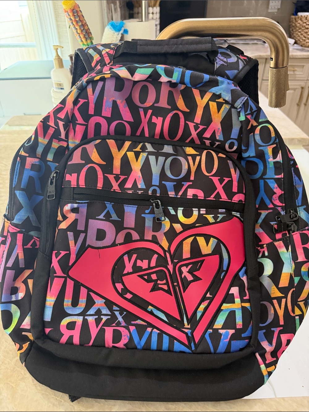 Sturdy Roxy Black Backpack with Multicolor- Most adorable and perfect condition